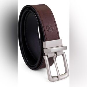 Timberland Men's Reversible Leather Belt Black/Brown Size 40 Silver Buckle